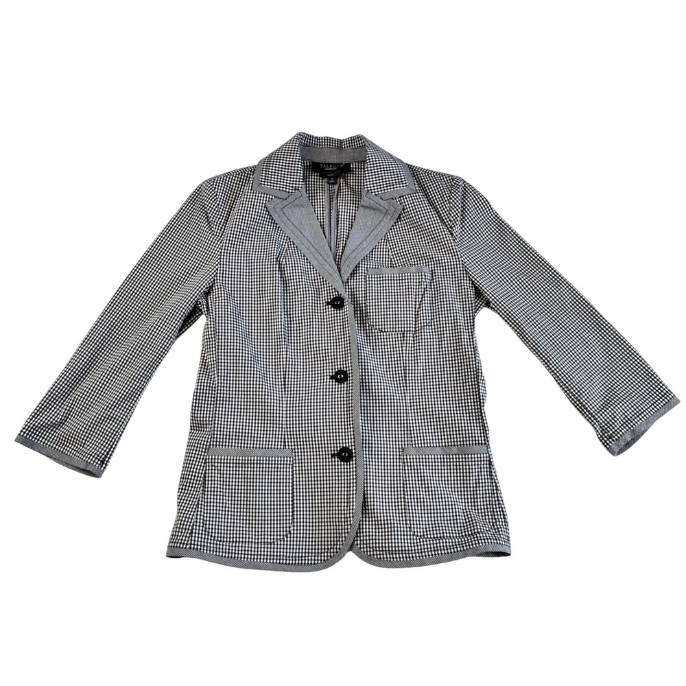 Talbots Blazer Jacket Gingham Black White Size 6 Chic Office Career Teacher - Picture 2 of 15